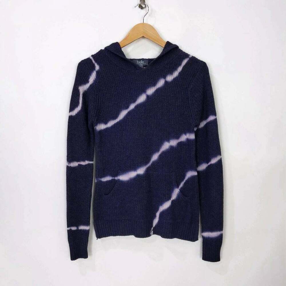 Belle by Belldini Women's Knitted Hooded Sweater In Navy White Tie Dye Size M